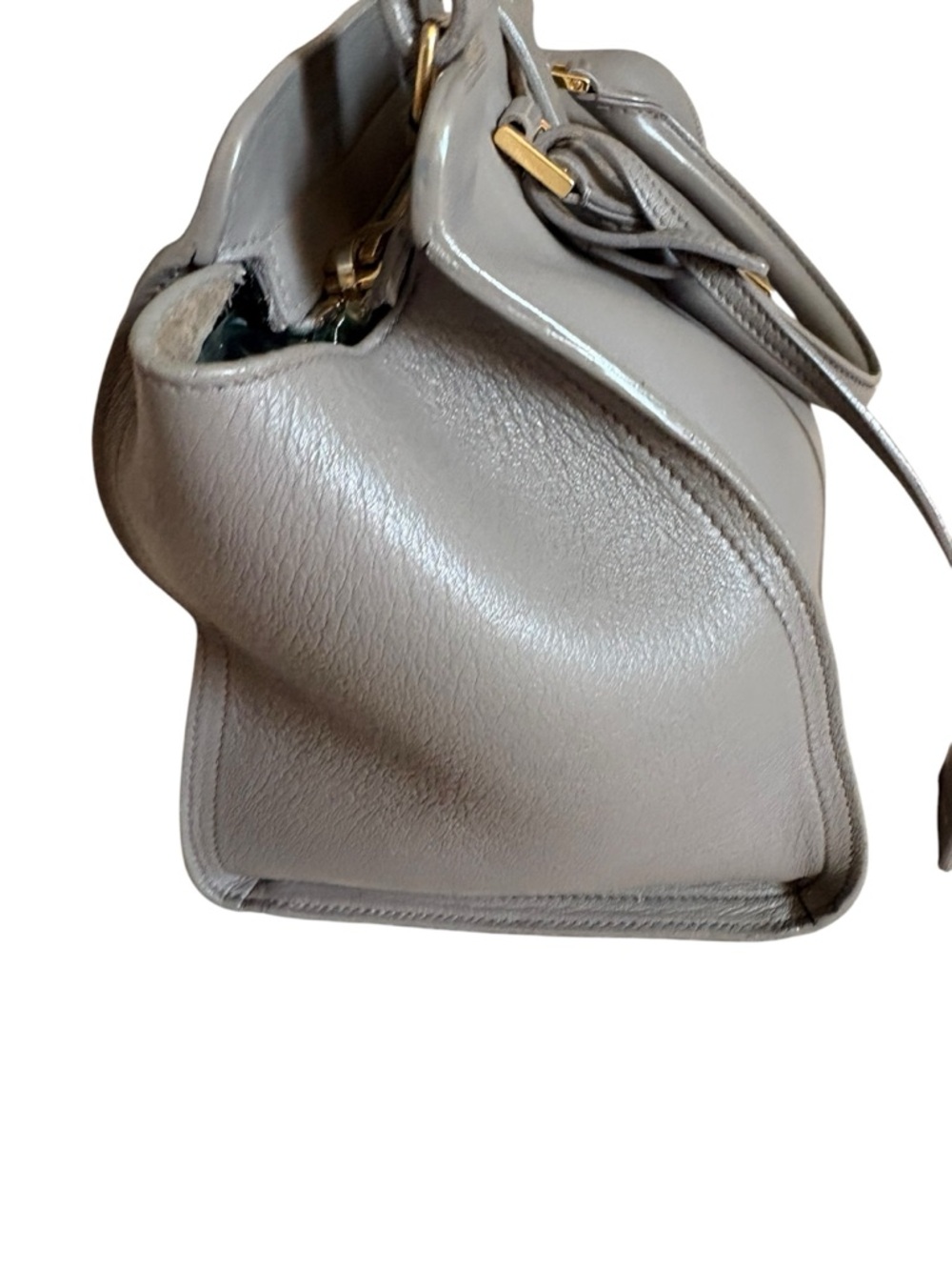 Saint Laurent Grey Leather Satchel with Gold YSL Charm - Picture 3 of 6